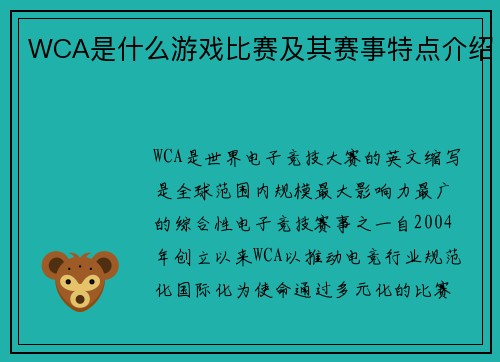 WCA是什么游戏比赛及其赛事特点介绍