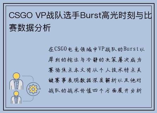 CSGO VP战队选手Burst高光时刻与比赛数据分析
