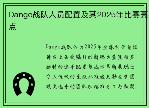 Dango战队人员配置及其2025年比赛亮点